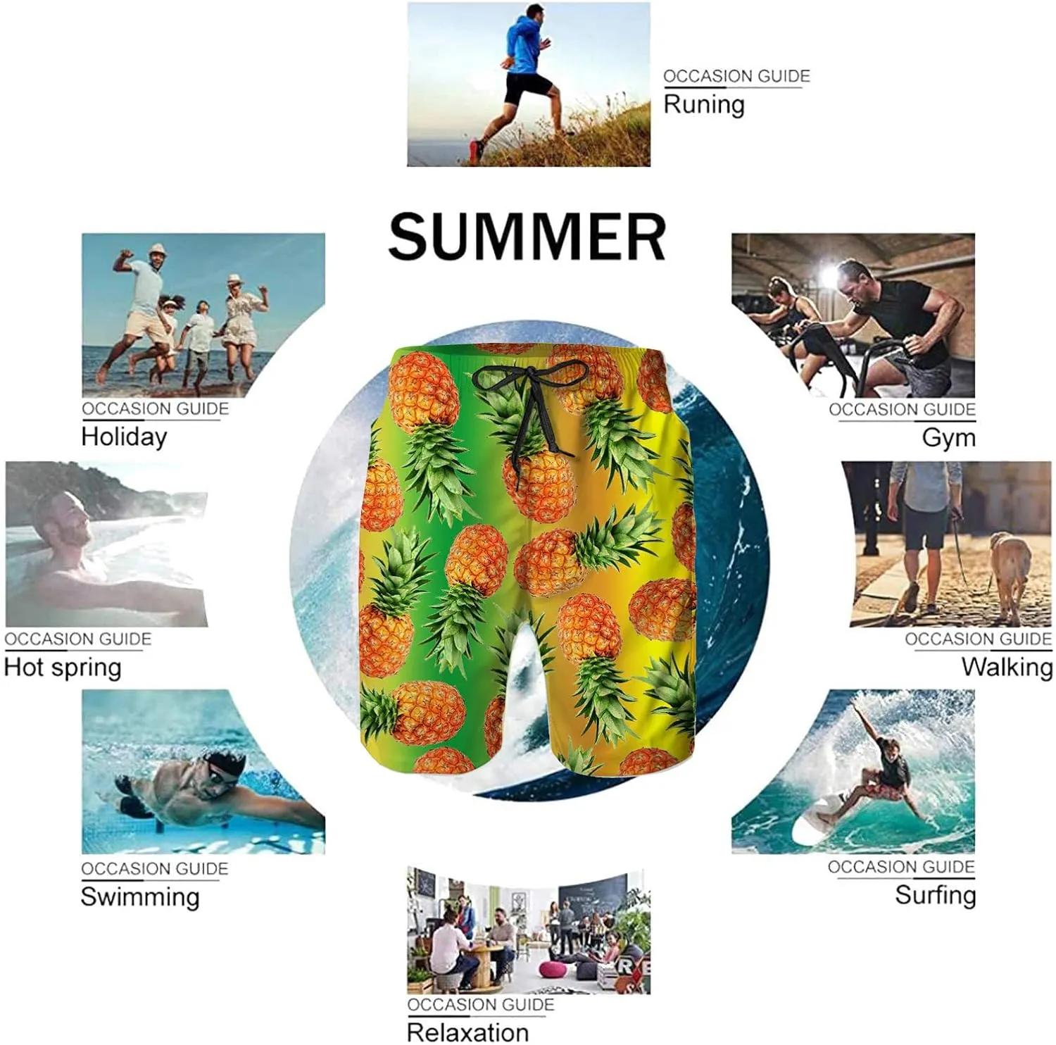 Men's Swim Trunks Quick Dry Swimming Trunks Upside Down Pineapple Beach Shorts with Mesh Lining and Pockets