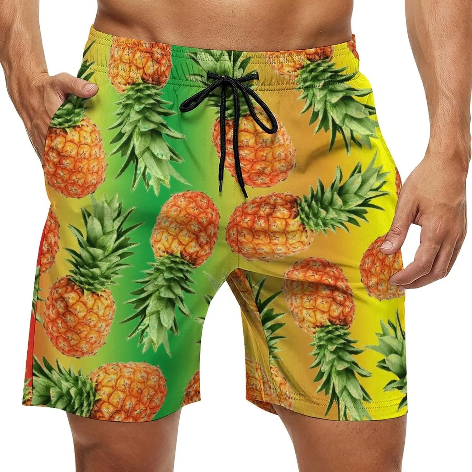 Men's Swim Trunks Quick Dry Swimming Trunks Upside Down Pineapple Beach Shorts with Mesh Lining and Pockets