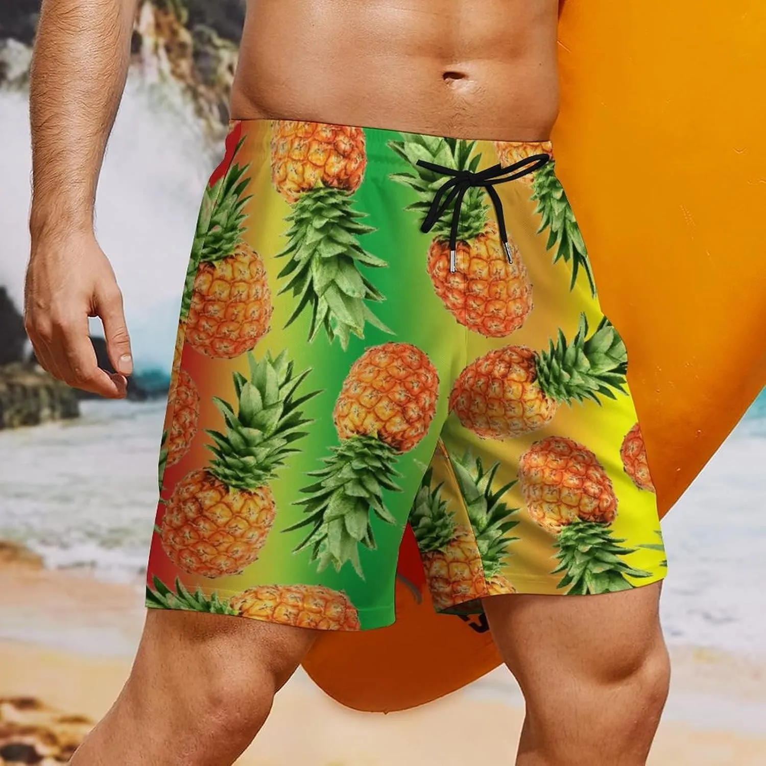 Men's Swim Trunks Quick Dry Swimming Trunks Upside Down Pineapple Beach Shorts with Mesh Lining and Pockets