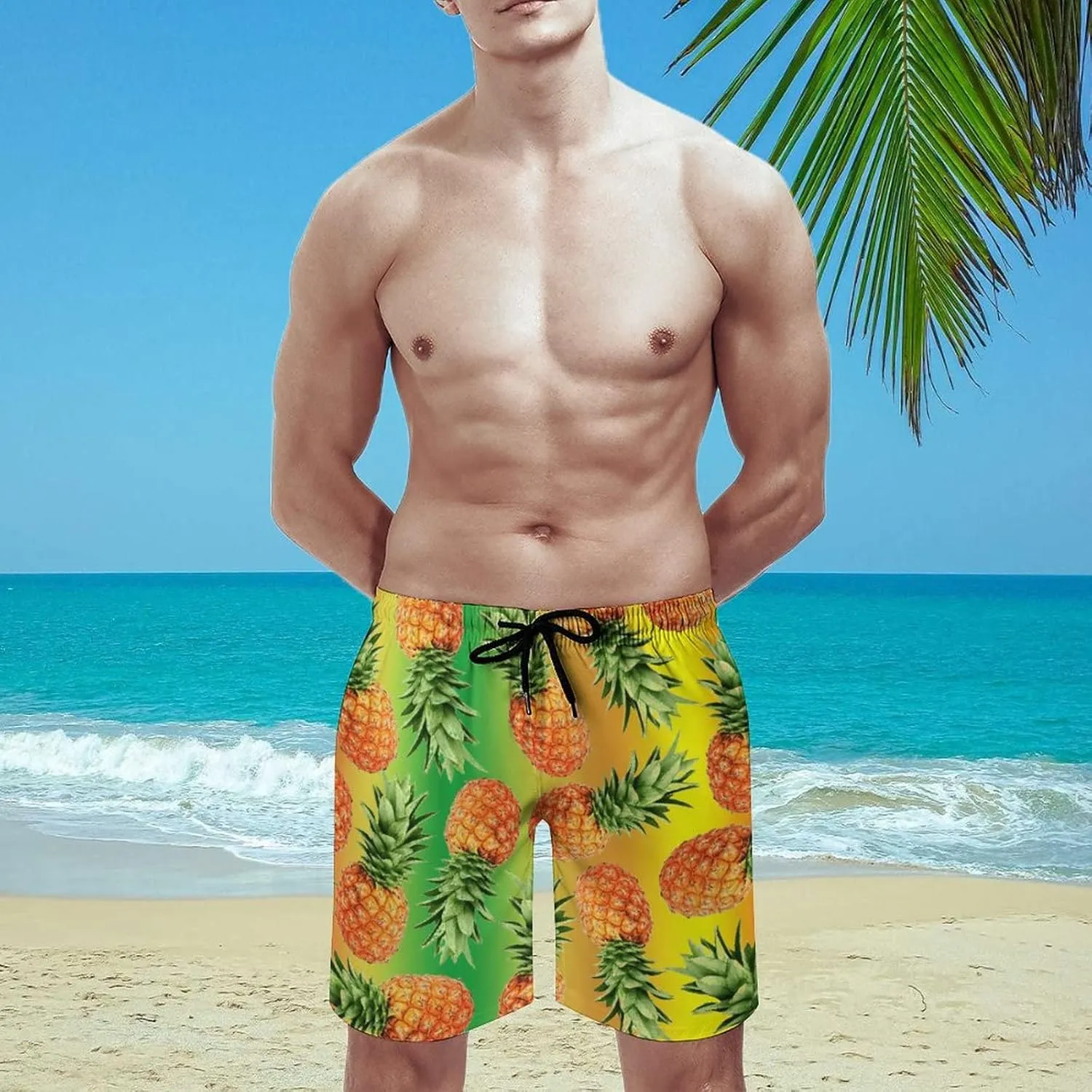 Men's Swim Trunks Quick Dry Swimming Trunks Upside Down Pineapple Beach Shorts with Mesh Lining and Pockets