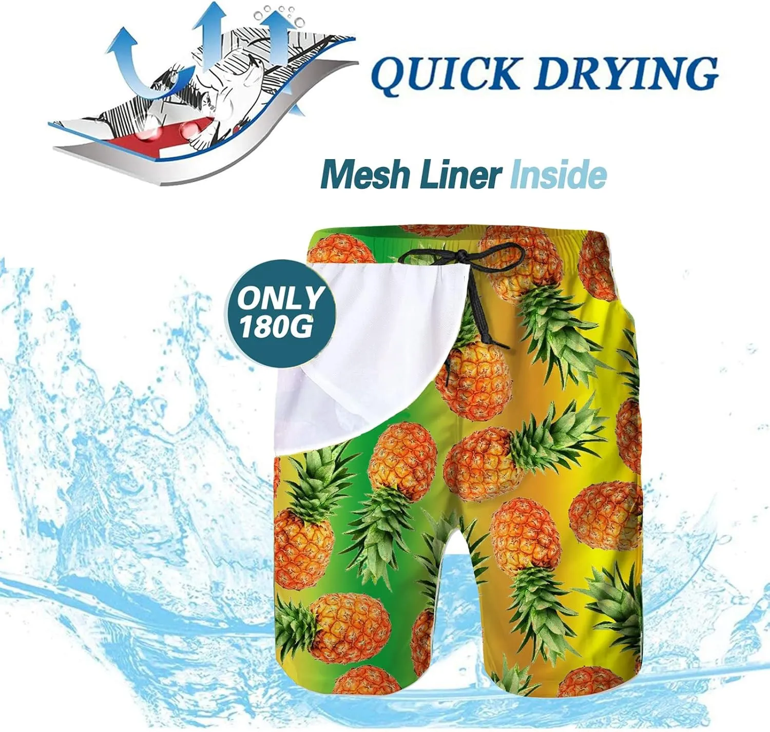 Men's Swim Trunks Quick Dry Swimming Trunks Upside Down Pineapple Beach Shorts with Mesh Lining and Pockets