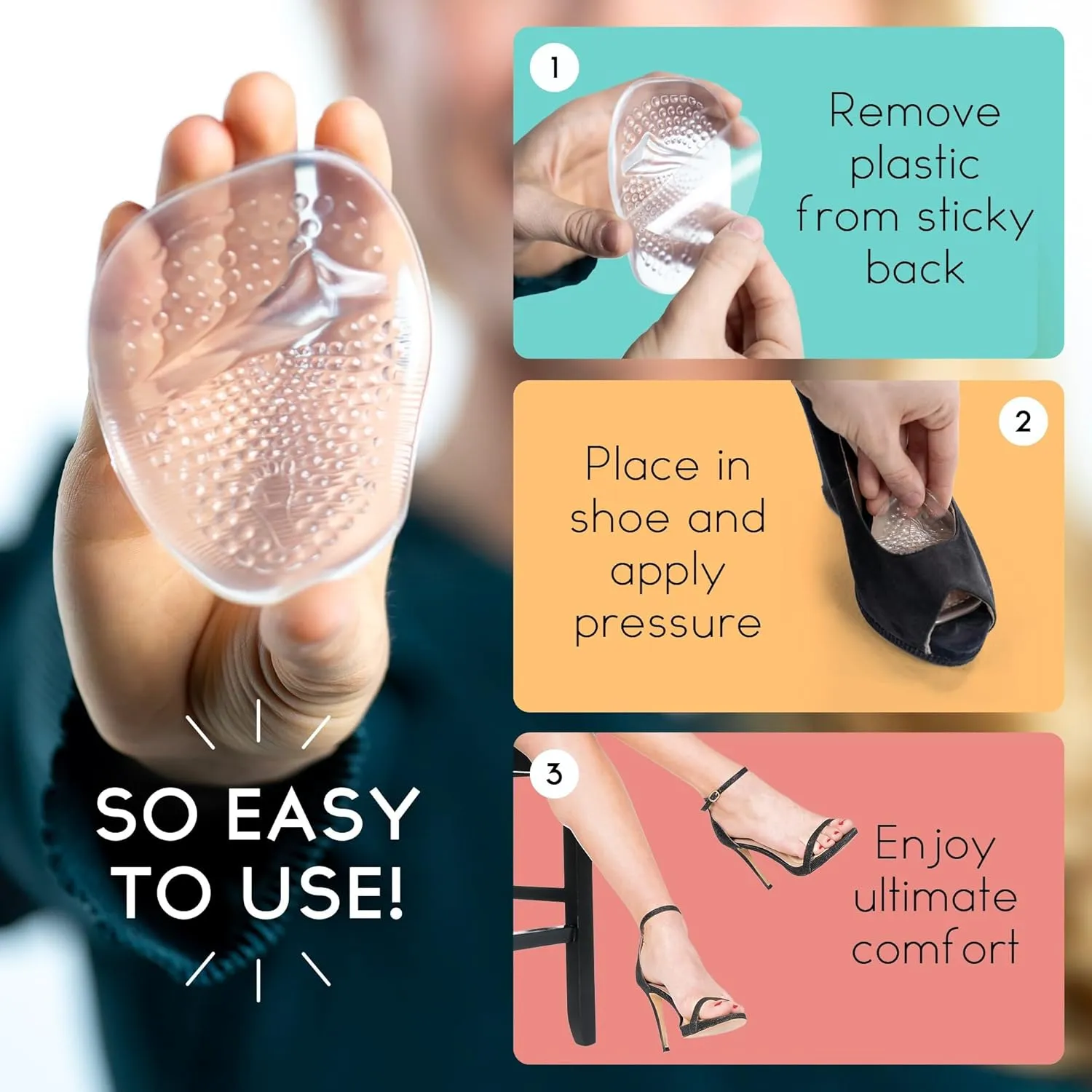 Metatarsal Pads | Ball of Foot Cushions (2 Pairs Foot Pads) All Day Pain Relief and Comfort One Size Fits Shoe Inserts