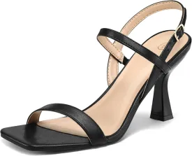 mysoft Women's Strappy Stiletto Heels Open Square Toe Ankle Strap Dress Shoes 3 Inch Kitten Heeled Sandals