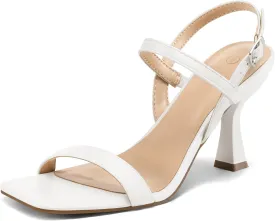 mysoft Women's Strappy Stiletto Heels Open Square Toe Ankle Strap Dress Shoes 3 Inch Kitten Heeled Sandals