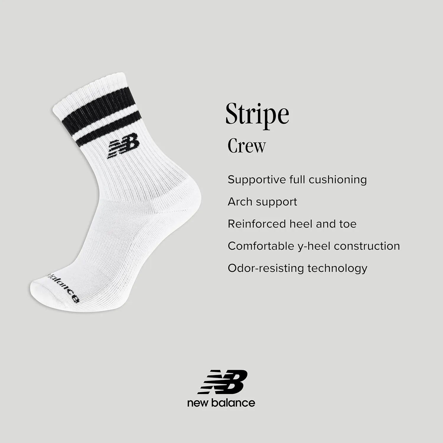 New Balance Organic Cotton Crew Socks-3 Pairs-Arch Support