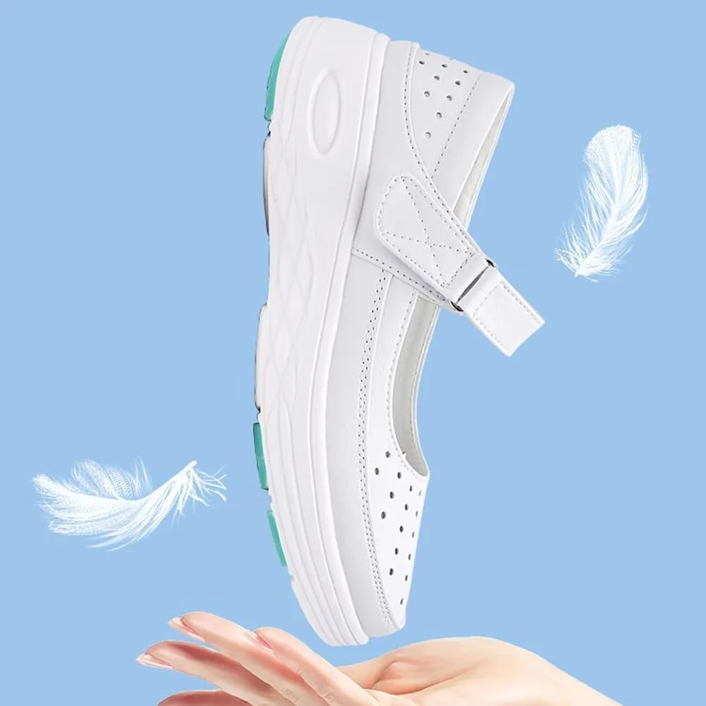 Nurse Shoes for Women Comfortable Nursing Shoes Slip On Waterproof Healthcare Work Sneakers White Leather for Running Gym