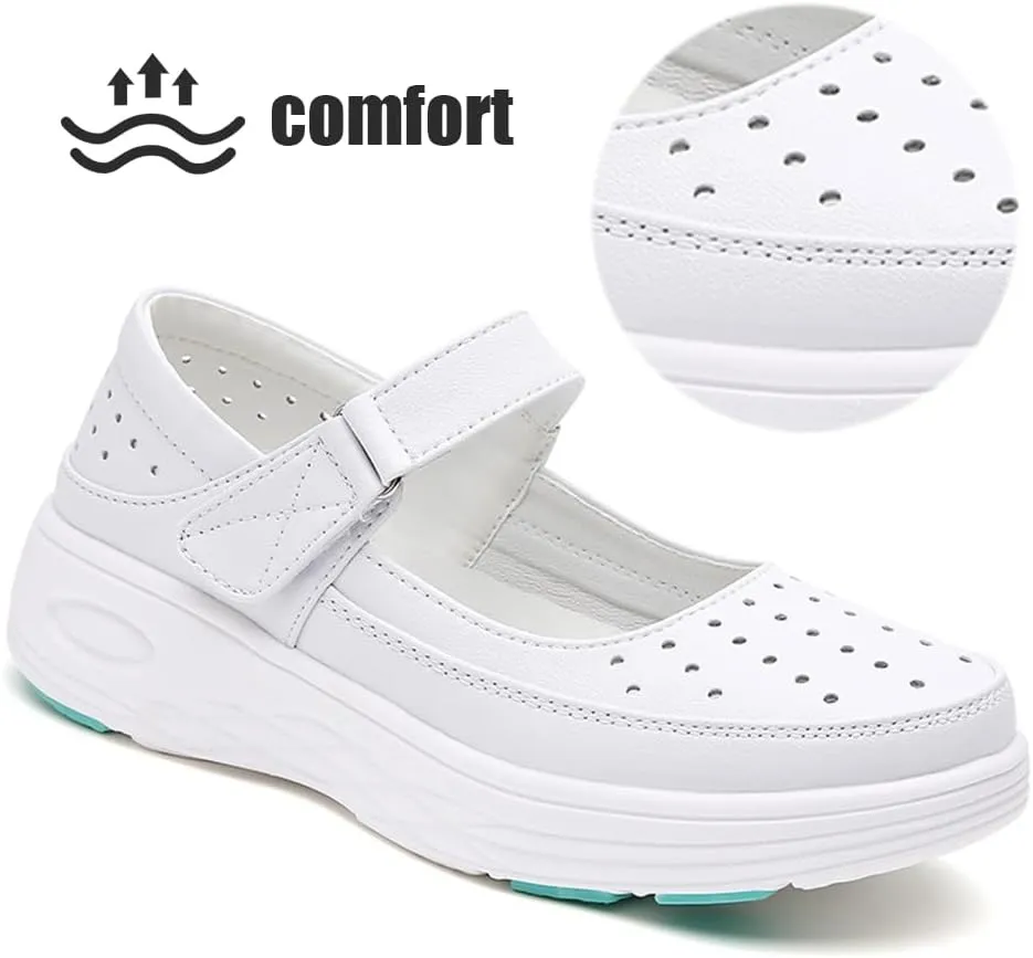 Nurse Shoes for Women Comfortable Nursing Shoes Slip On Waterproof Healthcare Work Sneakers White Leather for Running Gym