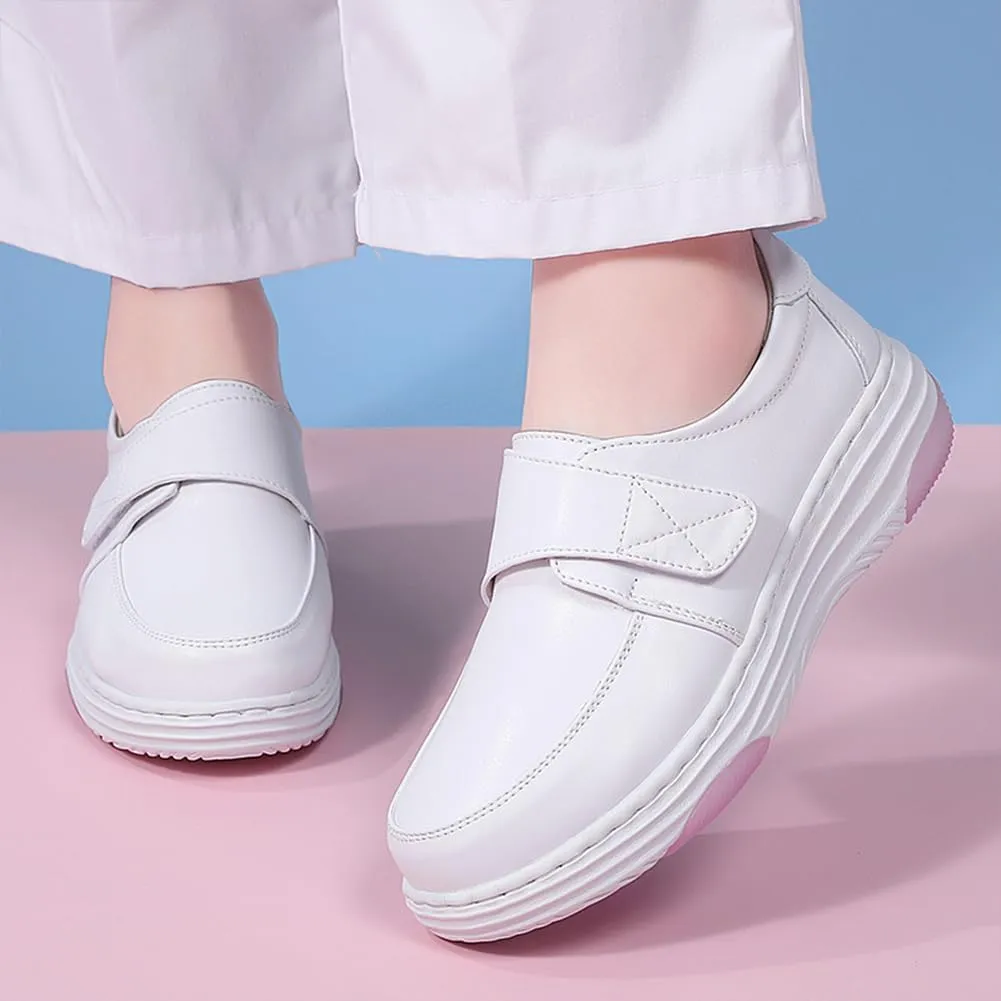 Nurse Shoes for Women Comfortable Nursing Shoes Slip On Waterproof Healthcare Work Sneakers White Leather for Running Gym