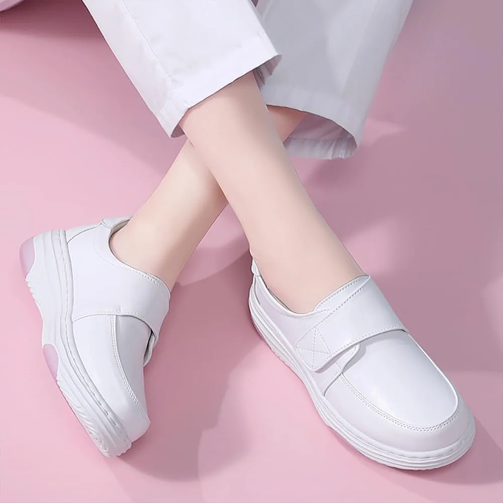 Nurse Shoes for Women Comfortable Nursing Shoes Slip On Waterproof Healthcare Work Sneakers White Leather for Running Gym