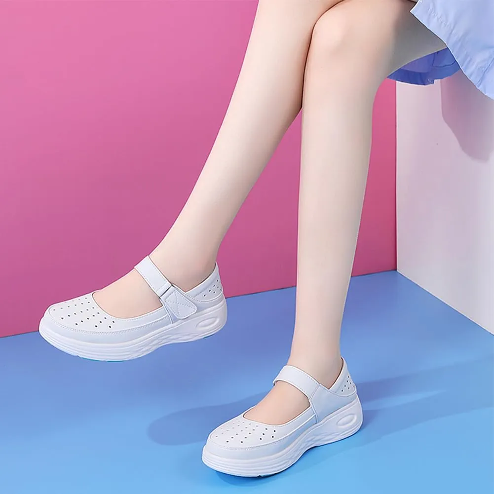 Nurse Shoes for Women Comfortable Nursing Shoes Slip On Waterproof Healthcare Work Sneakers White Leather for Running Gym