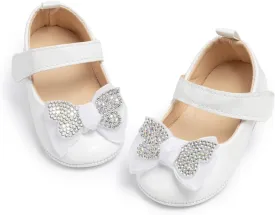 Oamico Infant Baby Girls Mary Jane Flats Non Slip Rubber Sole with Bownot Toddler First Walkers Princess Wedding Dress Shoes