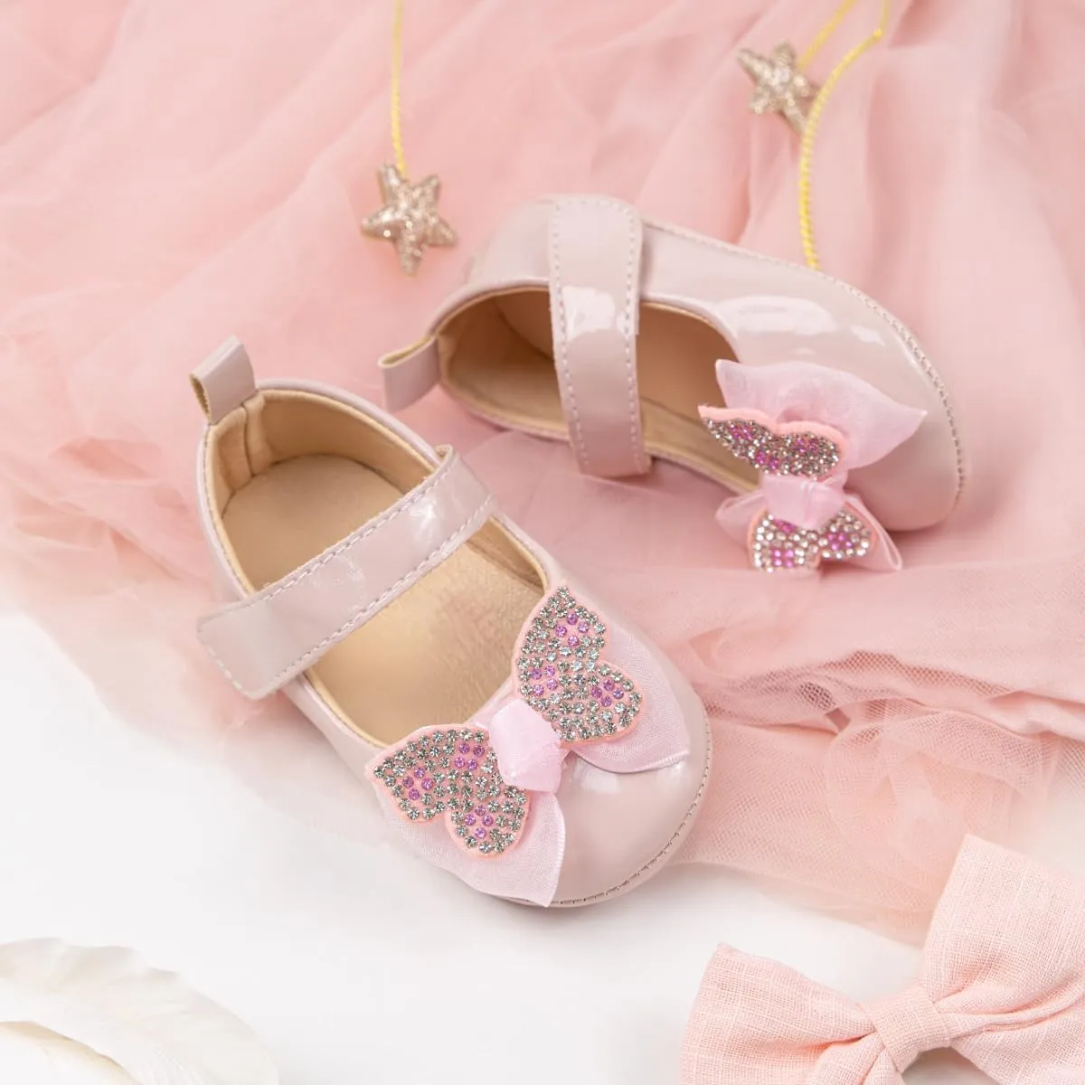 Oamico Infant Baby Girls Mary Jane Flats Non Slip Rubber Sole with Bownot Toddler First Walkers Princess Wedding Dress Shoes
