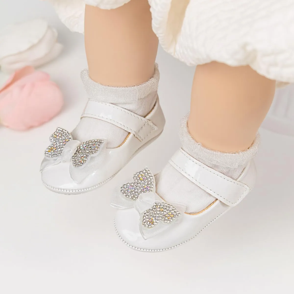 Oamico Infant Baby Girls Mary Jane Flats Non Slip Rubber Sole with Bownot Toddler First Walkers Princess Wedding Dress Shoes