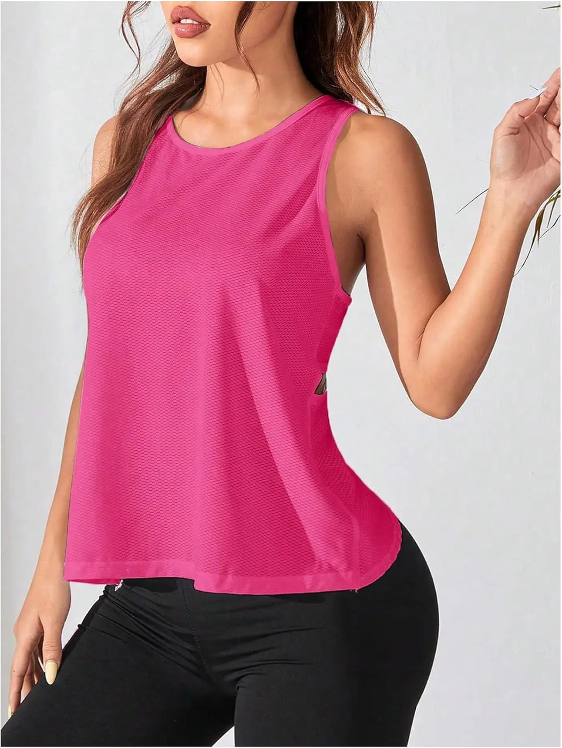 OYOANGLE Women's Sports Workout Tops Open Back Running Tank Top Racerback Casual Yoga Athletic Shirts