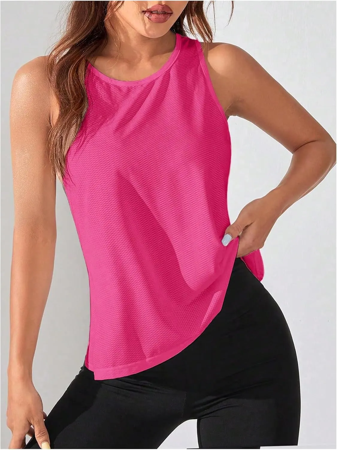OYOANGLE Women's Sports Workout Tops Open Back Running Tank Top Racerback Casual Yoga Athletic Shirts