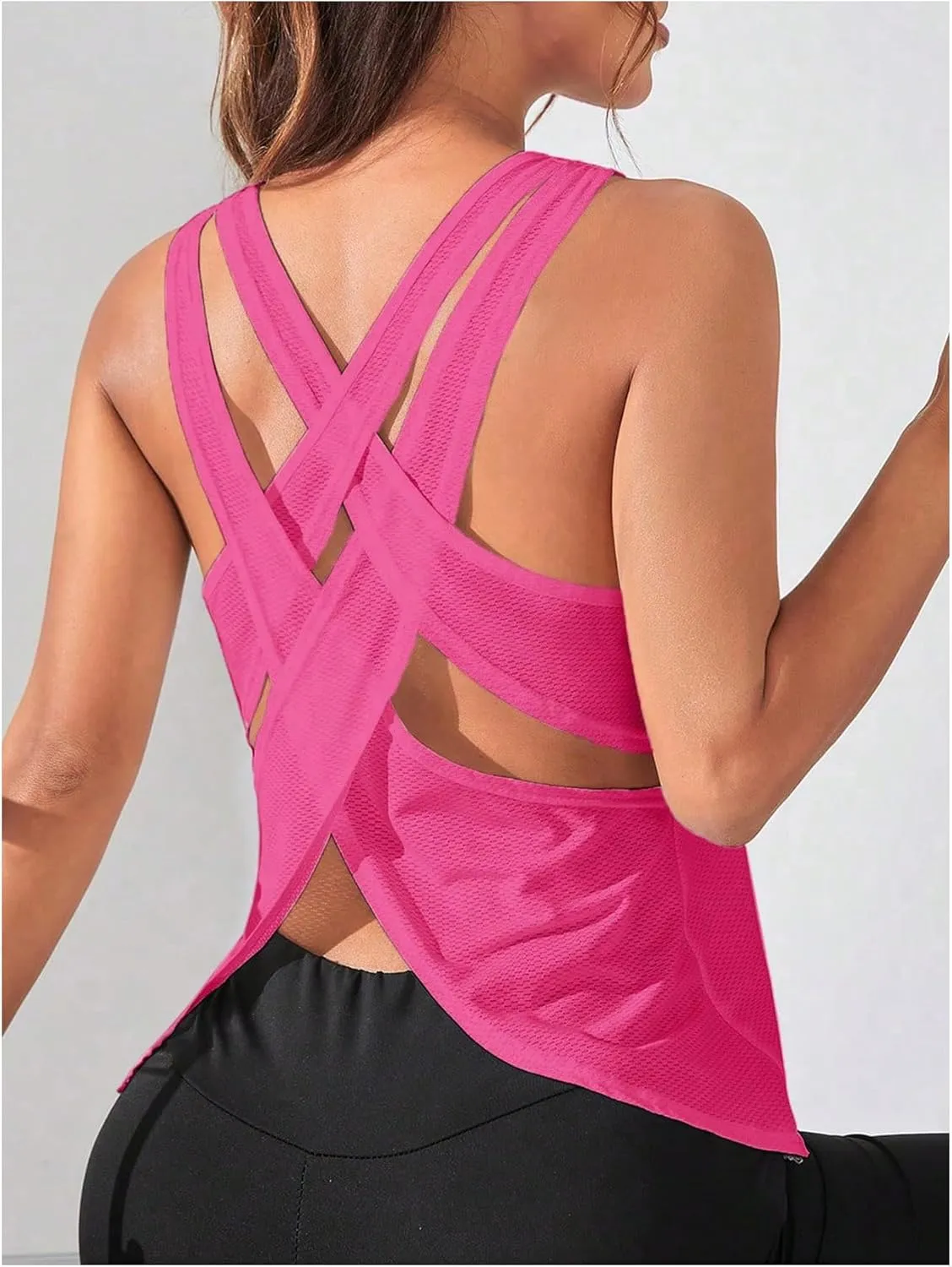 OYOANGLE Women's Sports Workout Tops Open Back Running Tank Top Racerback Casual Yoga Athletic Shirts