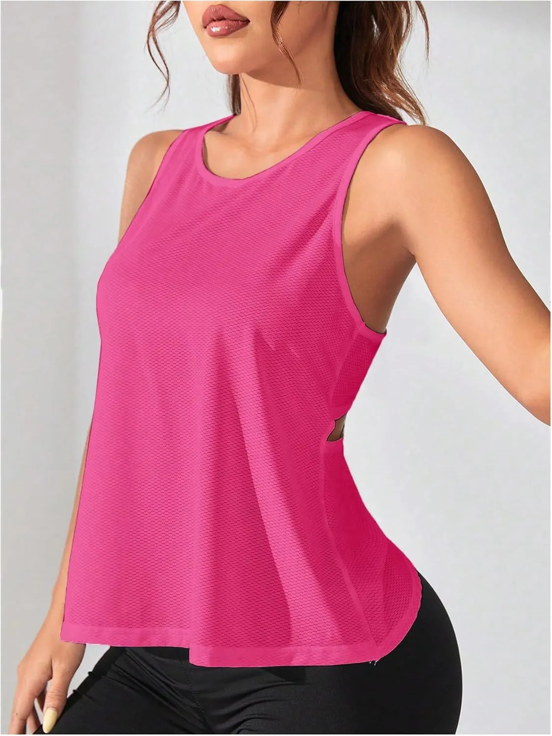 OYOANGLE Women's Sports Workout Tops Open Back Running Tank Top Racerback Casual Yoga Athletic Shirts