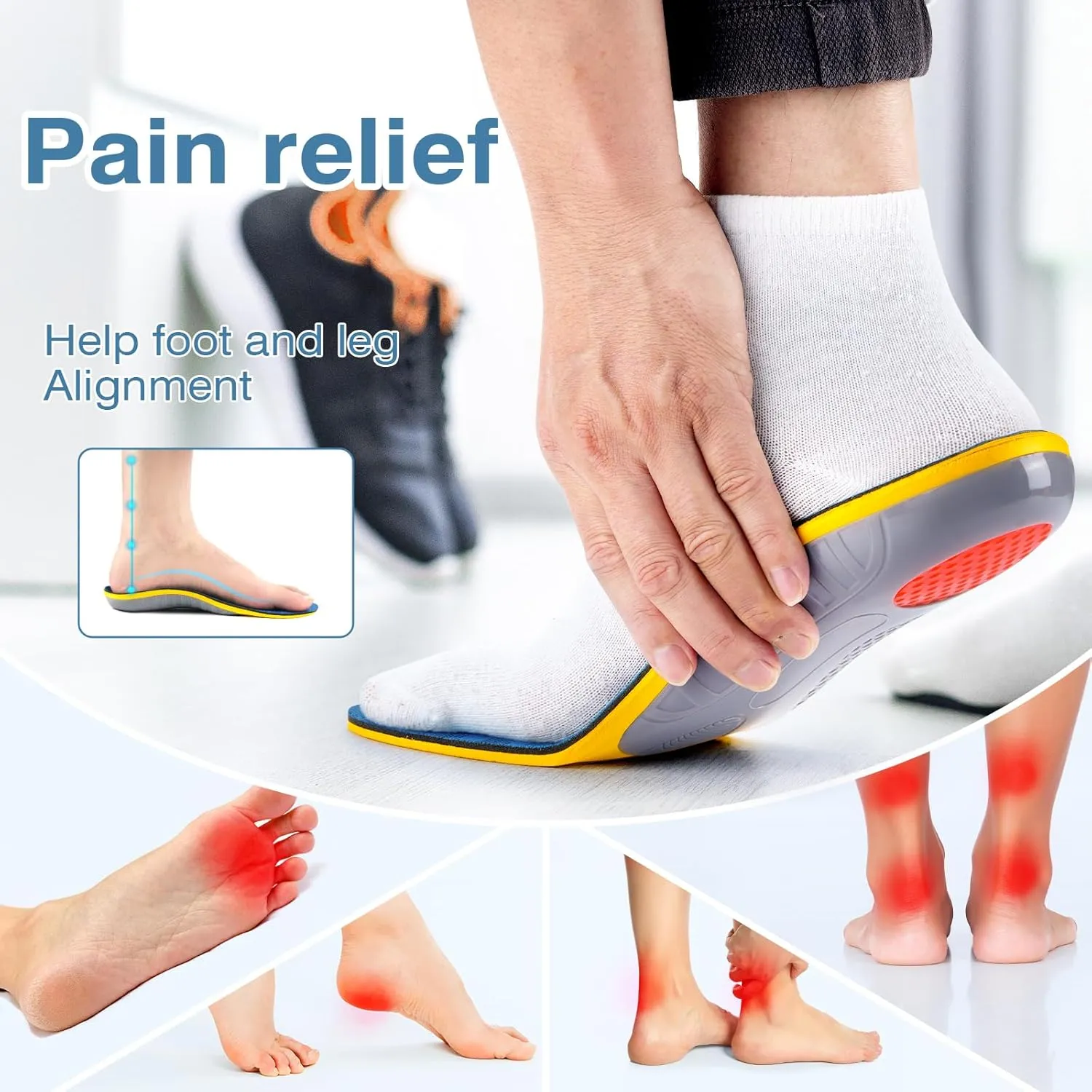 Plantar Fasciitis Insoles Arch Support Inserts Orthotics for Flat Feet Arch Pain Pronation for Work Boot Shoe for Men Women (Men 7-7 1/2 | Women 9-9 1/2-(260mm))