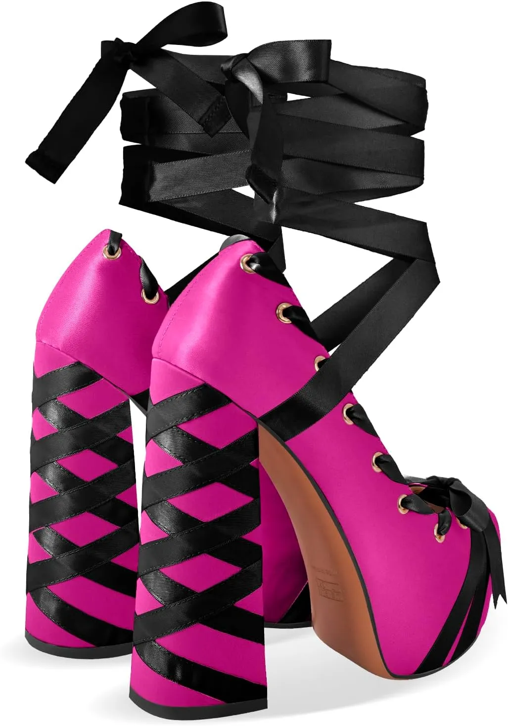 Platform Heels Chunky Bow Ribbon Pumps