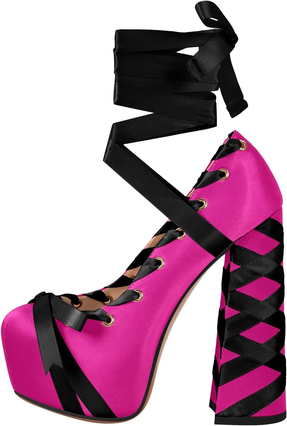 Platform Heels Chunky Bow Ribbon Pumps