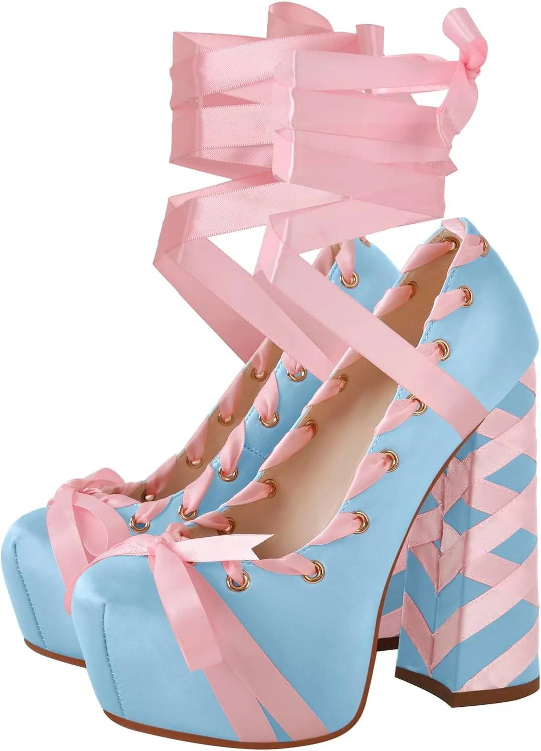 Platform Heels Chunky Bow Ribbon Pumps