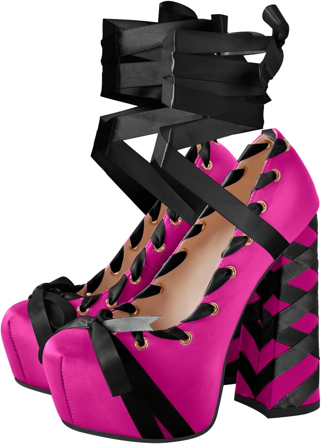 Platform Heels Chunky Bow Ribbon Pumps