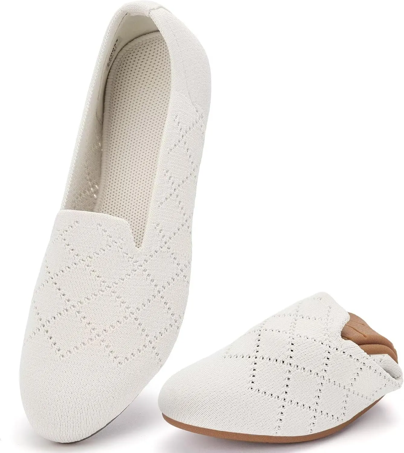 poemlady Womens Ballet Flat Shoes Dress Shoes Knit Round Toe Slip On Ballerina Walking Flats Shoes for Woman Low Wedge Casual