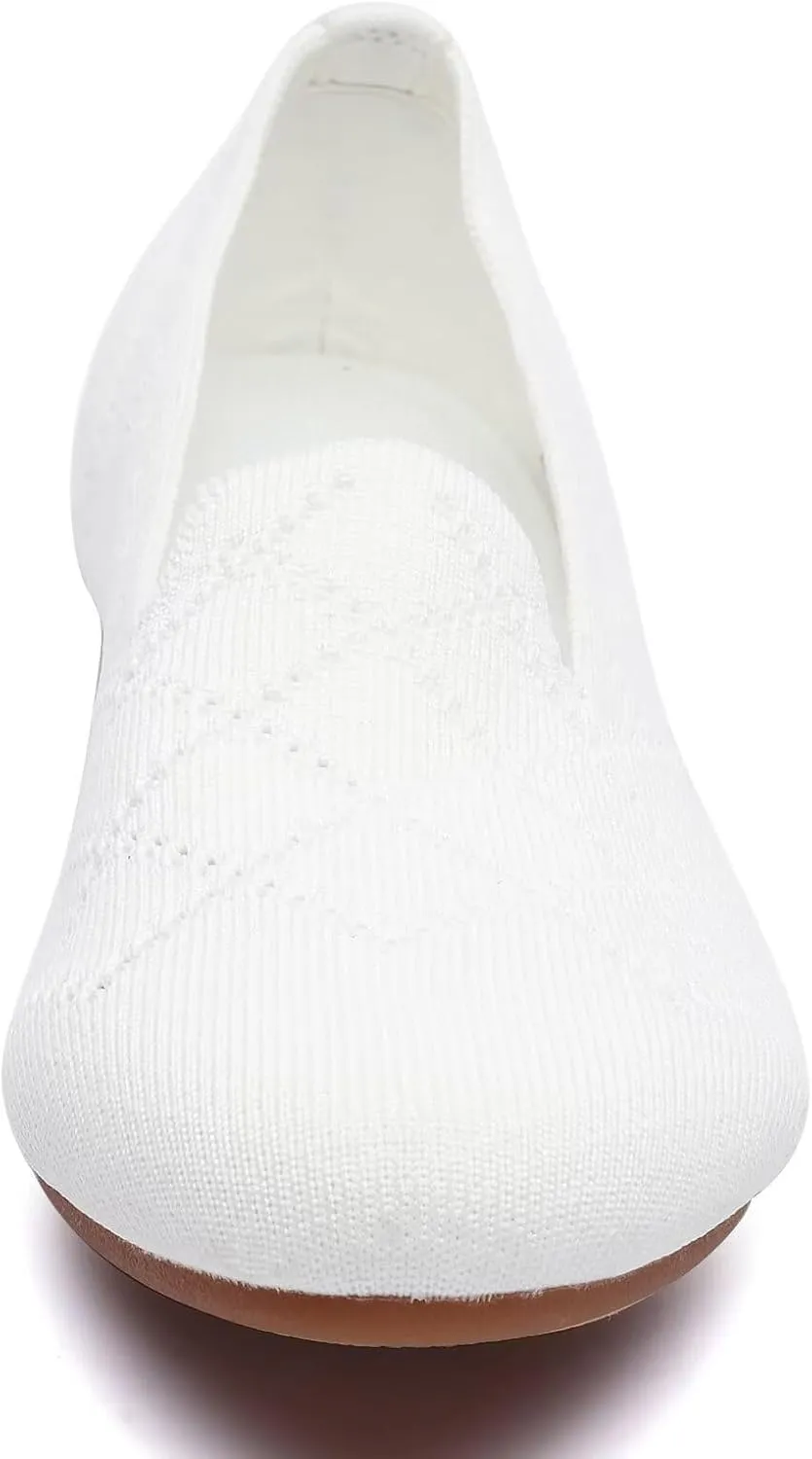 poemlady Womens Ballet Flat Shoes Dress Shoes Knit Round Toe Slip On Ballerina Walking Flats Shoes for Woman Low Wedge Casual