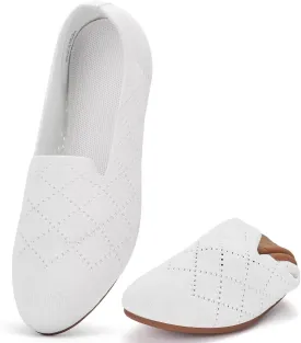 poemlady Womens Ballet Flat Shoes Dress Shoes Knit Round Toe Slip On Ballerina Walking Flats Shoes for Woman Low Wedge Casual