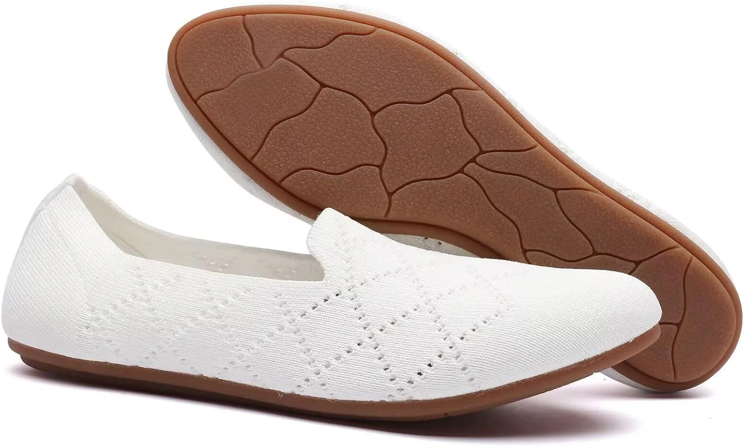 poemlady Womens Ballet Flat Shoes Dress Shoes Knit Round Toe Slip On Ballerina Walking Flats Shoes for Woman Low Wedge Casual