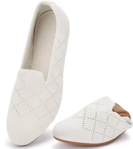 poemlady Womens Ballet Flat Shoes Dress Shoes Knit Round Toe Slip On Ballerina Walking Flats Shoes for Woman Low Wedge Casual