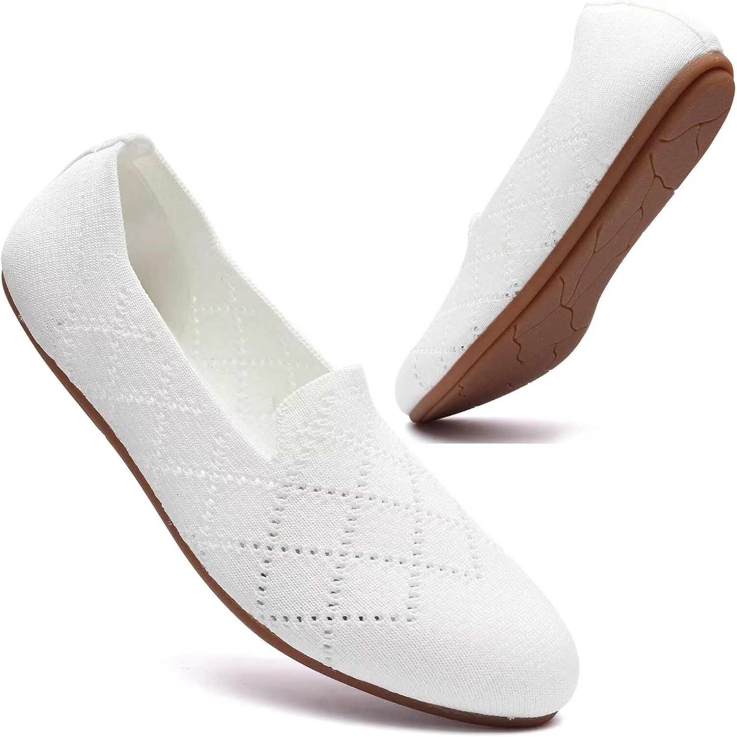 poemlady Womens Ballet Flat Shoes Dress Shoes Knit Round Toe Slip On Ballerina Walking Flats Shoes for Woman Low Wedge Casual