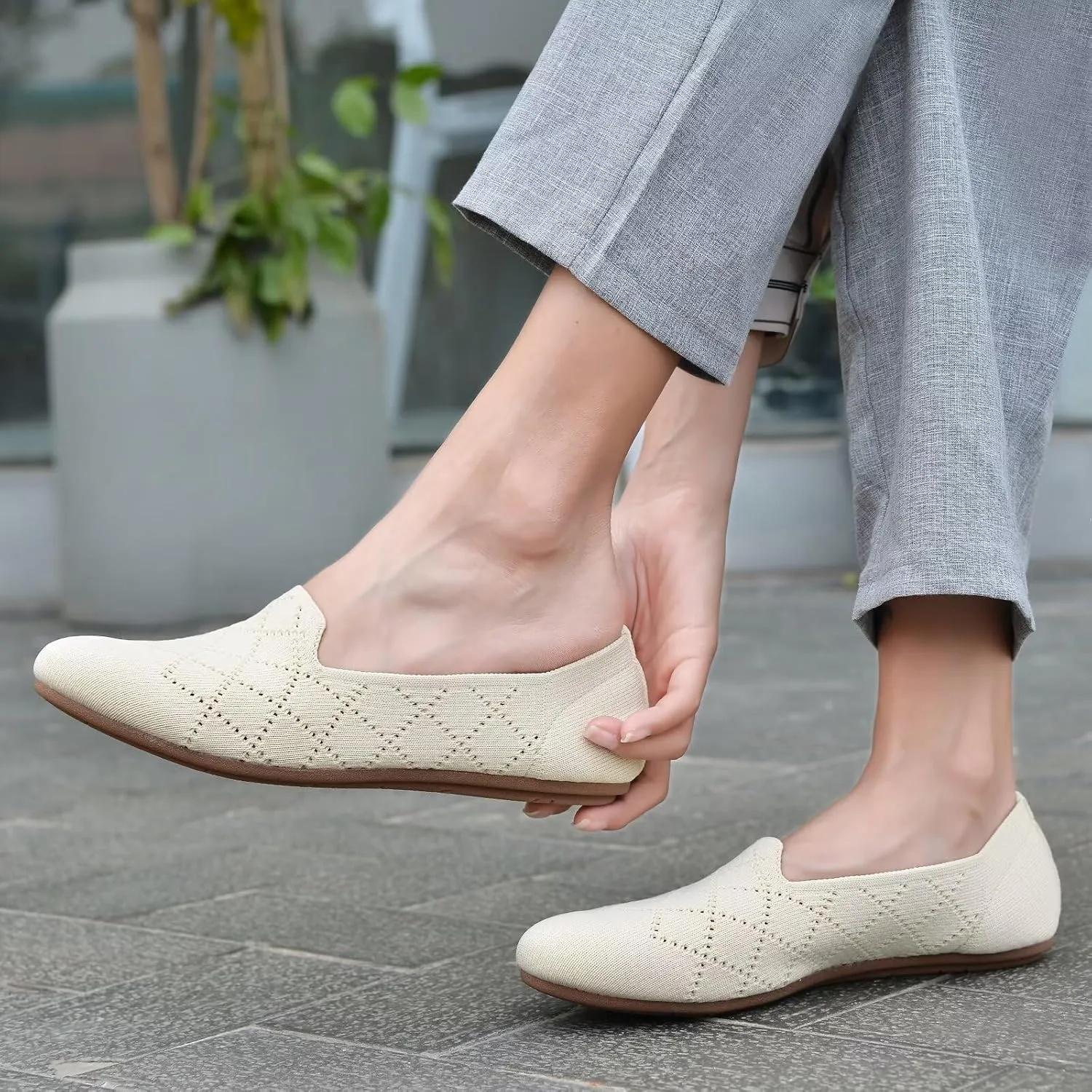 poemlady Womens Ballet Flat Shoes Dress Shoes Knit Round Toe Slip On Ballerina Walking Flats Shoes for Woman Low Wedge Casual