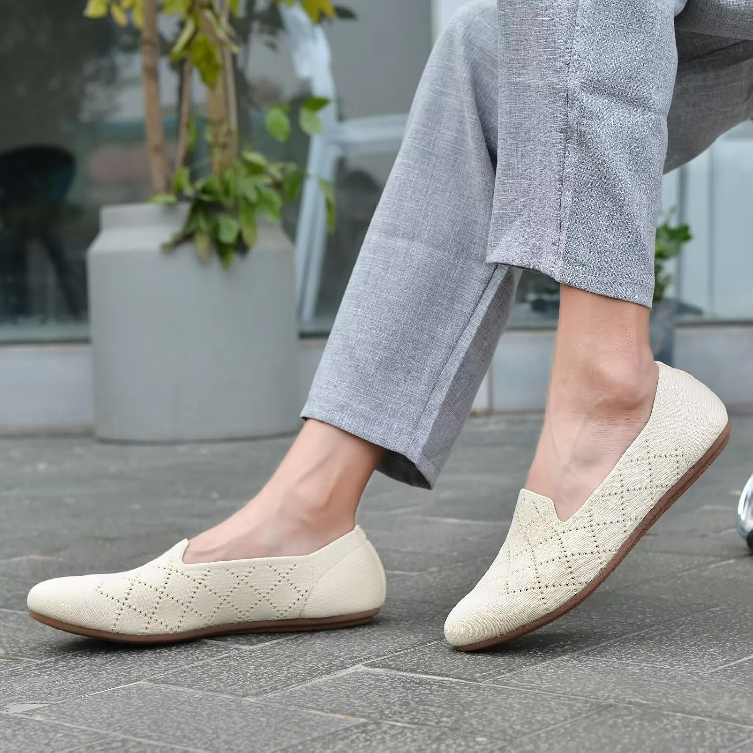 poemlady Womens Ballet Flat Shoes Dress Shoes Knit Round Toe Slip On Ballerina Walking Flats Shoes for Woman Low Wedge Casual