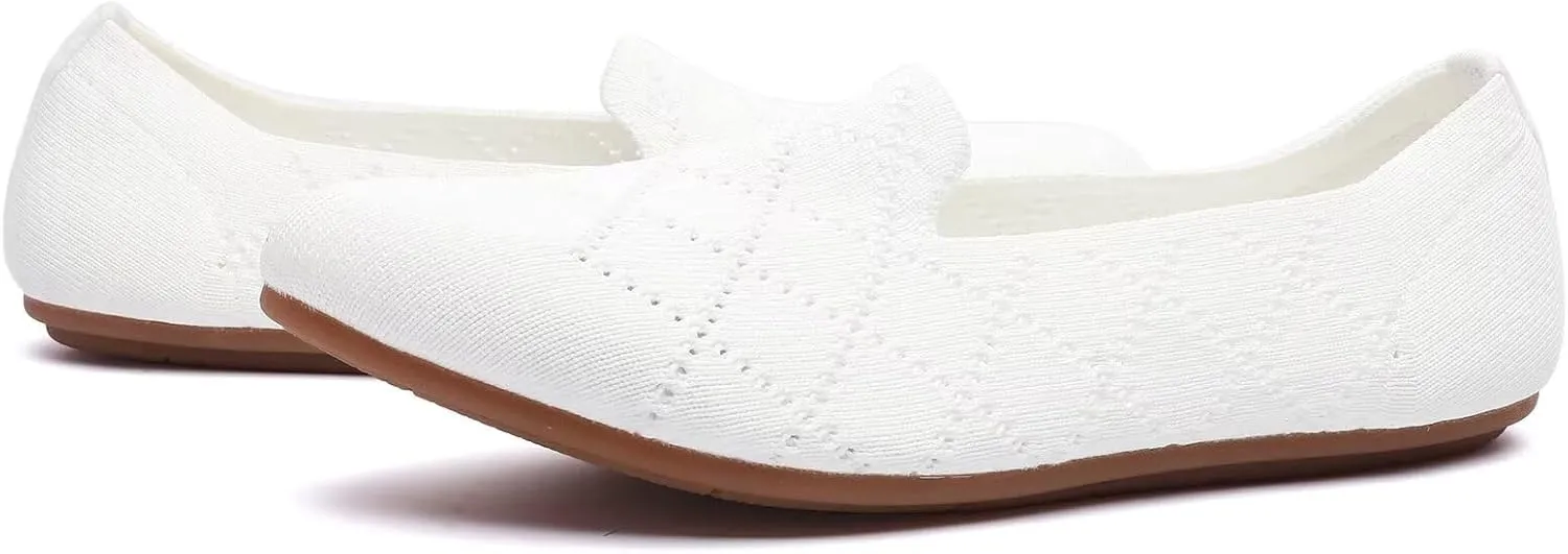 poemlady Womens Ballet Flat Shoes Dress Shoes Knit Round Toe Slip On Ballerina Walking Flats Shoes for Woman Low Wedge Casual