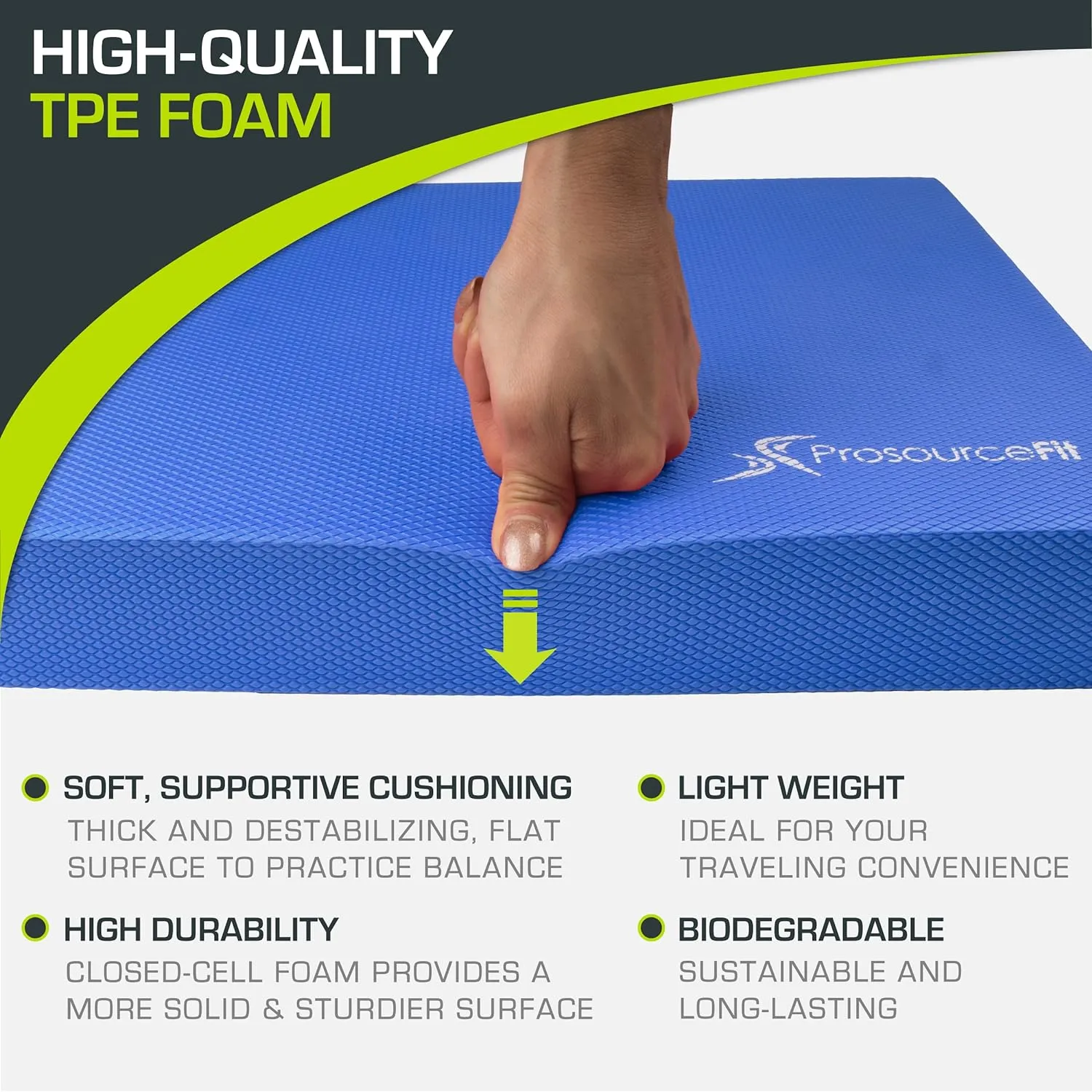 ProsourceFit Exercise Balance Pad  Large Cushioned Non-Slip Foam Mat & Knee Pad for Fitness, Stability Training, Physical Therapy