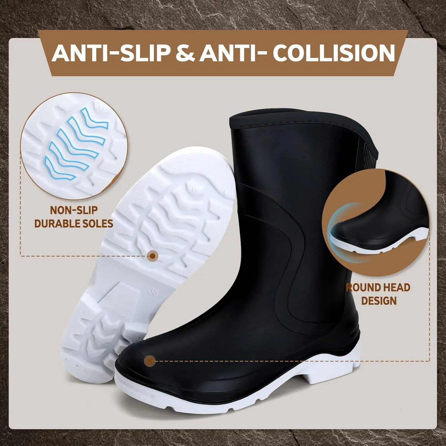 Rain Boots for WomenWaterproof Garden Rubber Boots, Non-slip Width Mid-Calf Comfort Short Boots, Ankle Rainboots Boots, Lightweight Platform Mud Boots Water Shoes for Outdoor Working Fishing