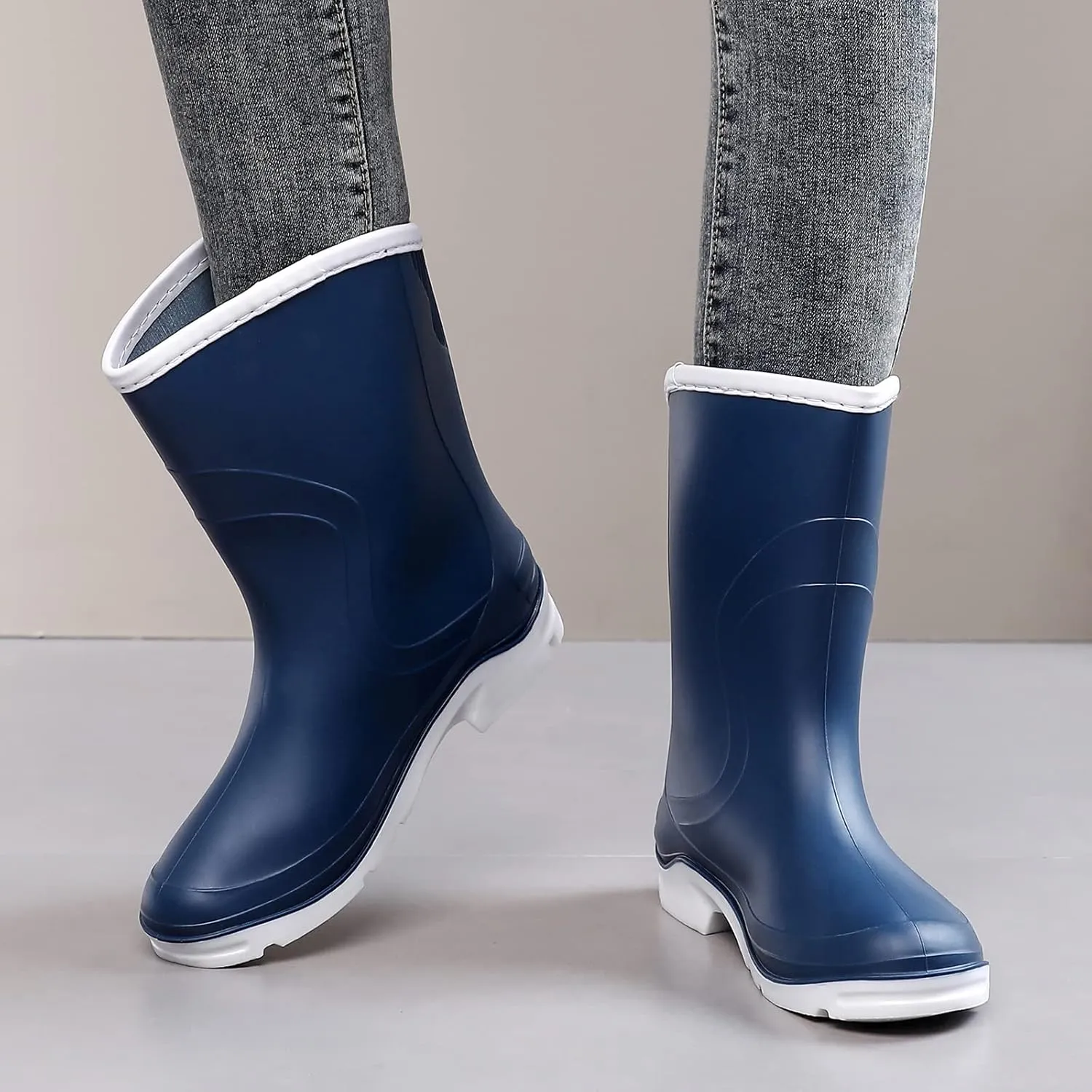 Rain Boots for WomenWaterproof Garden Rubber Boots, Non-slip Width Mid-Calf Comfort Short Boots, Ankle Rainboots Boots, Lightweight Platform Mud Boots Water Shoes for Outdoor Working Fishing