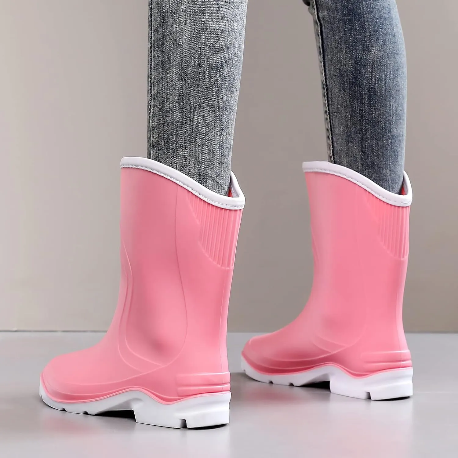 Rain Boots for WomenWaterproof Garden Rubber Boots, Non-slip Width Mid-Calf Comfort Short Boots, Ankle Rainboots Boots, Lightweight Platform Mud Boots Water Shoes for Outdoor Working Fishing