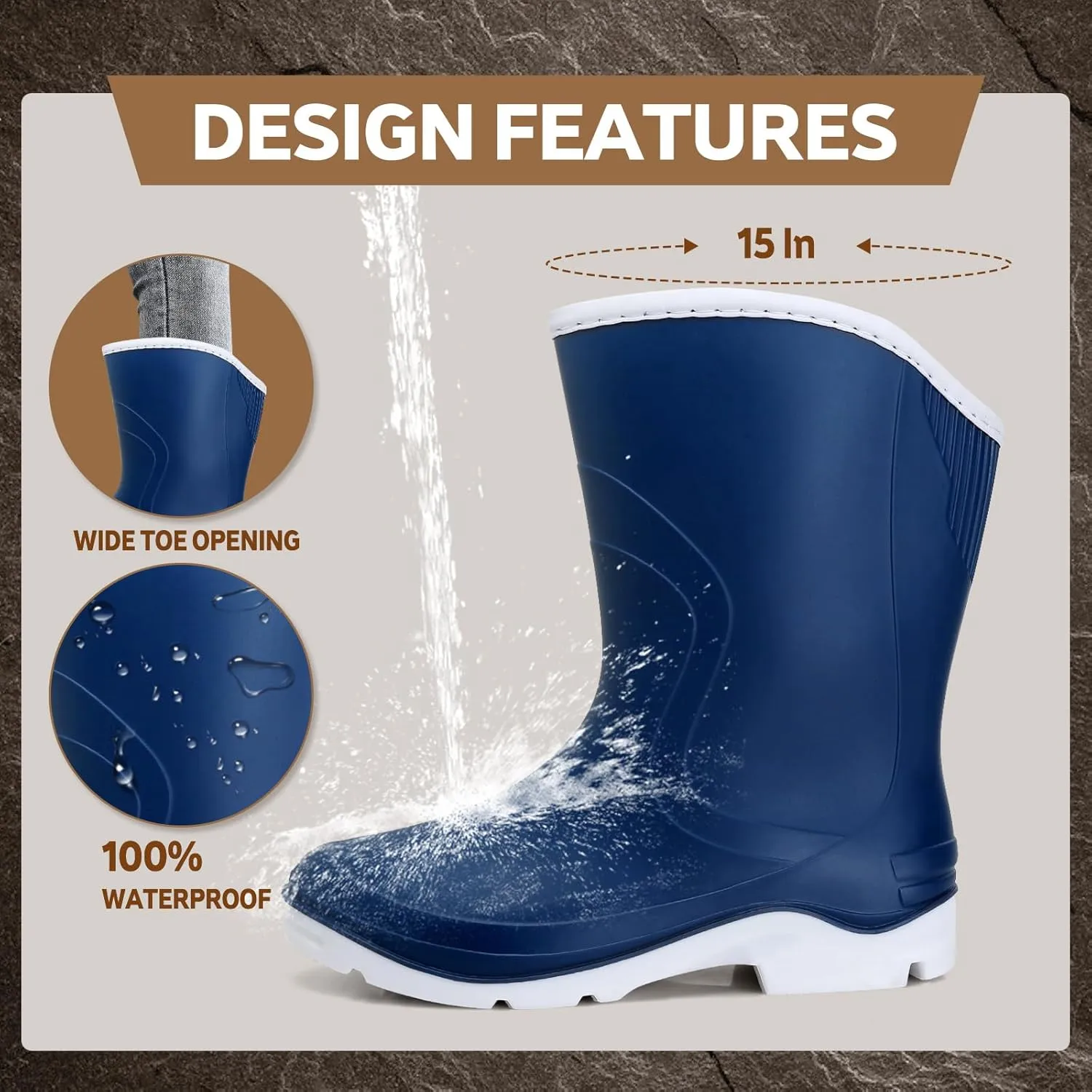 Rain Boots for WomenWaterproof Garden Rubber Boots, Non-slip Width Mid-Calf Comfort Short Boots, Ankle Rainboots Boots, Lightweight Platform Mud Boots Water Shoes for Outdoor Working Fishing