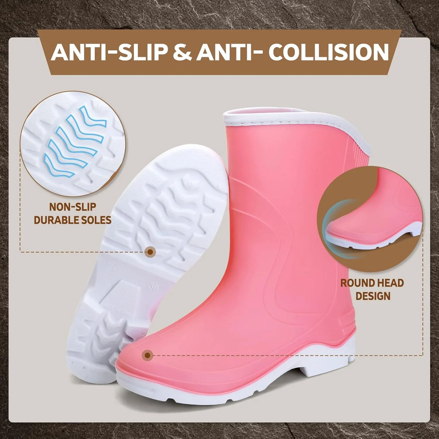Rain Boots for WomenWaterproof Garden Rubber Boots, Non-slip Width Mid-Calf Comfort Short Boots, Ankle Rainboots Boots, Lightweight Platform Mud Boots Water Shoes for Outdoor Working Fishing