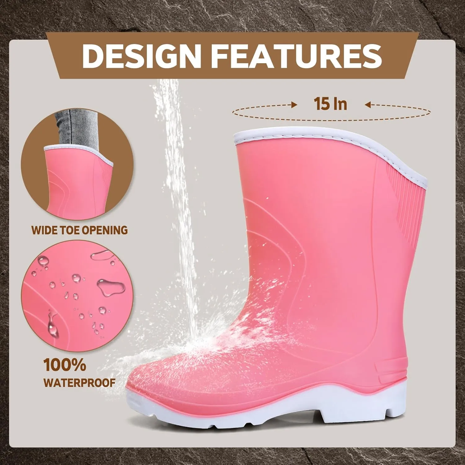 Rain Boots for WomenWaterproof Garden Rubber Boots, Non-slip Width Mid-Calf Comfort Short Boots, Ankle Rainboots Boots, Lightweight Platform Mud Boots Water Shoes for Outdoor Working Fishing