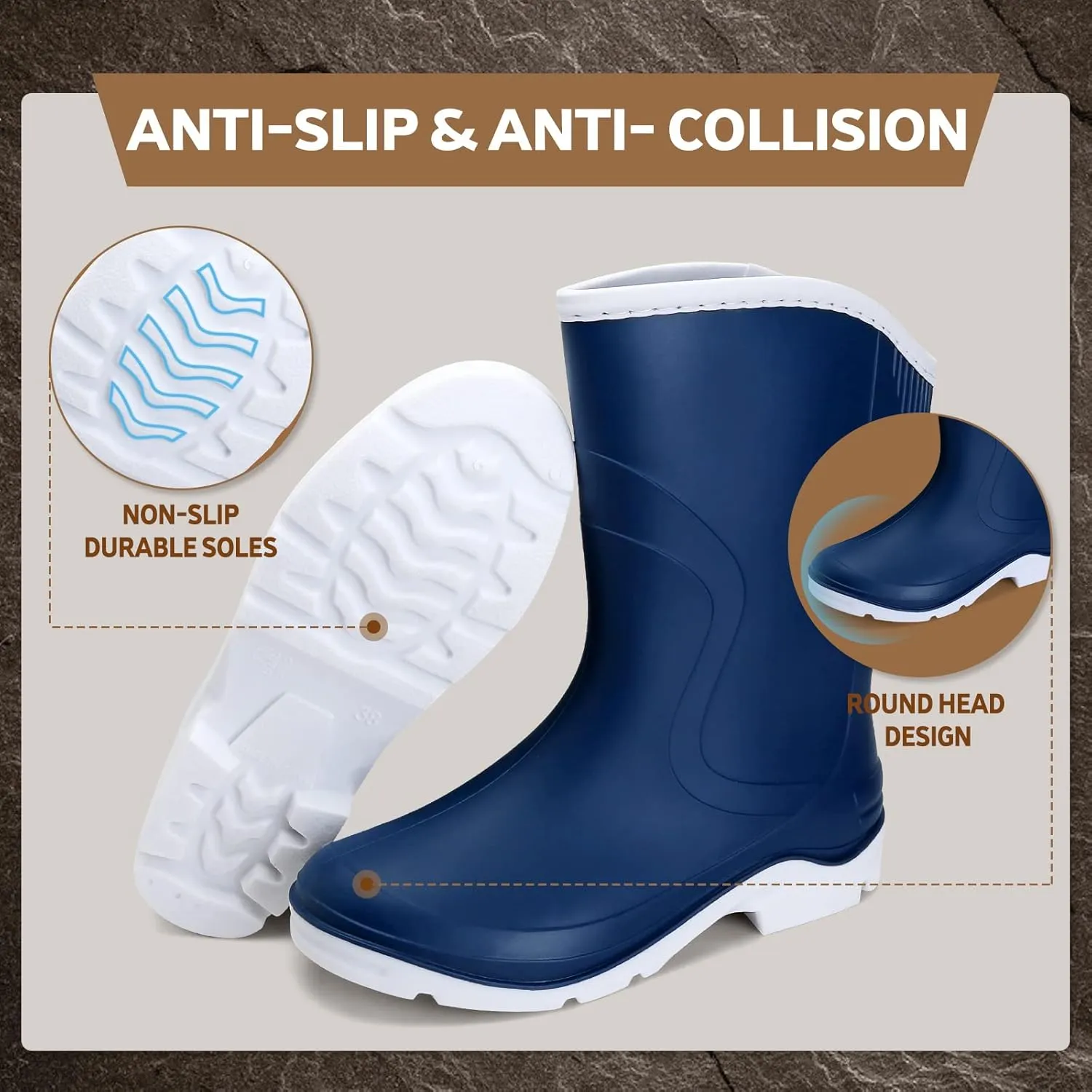 Rain Boots for WomenWaterproof Garden Rubber Boots, Non-slip Width Mid-Calf Comfort Short Boots, Ankle Rainboots Boots, Lightweight Platform Mud Boots Water Shoes for Outdoor Working Fishing