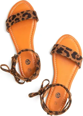 Rekayla Open Toe Tie Up Ankle Wrap Flat Sandals for Women