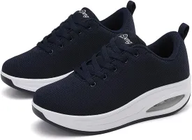 RUIDENG Walking Shoes for Women Air Cushion Nurse Slip Resistant Work Running Sneakers Platform Sneakers Comfortable Rocker Thick-Soled Weight Light
