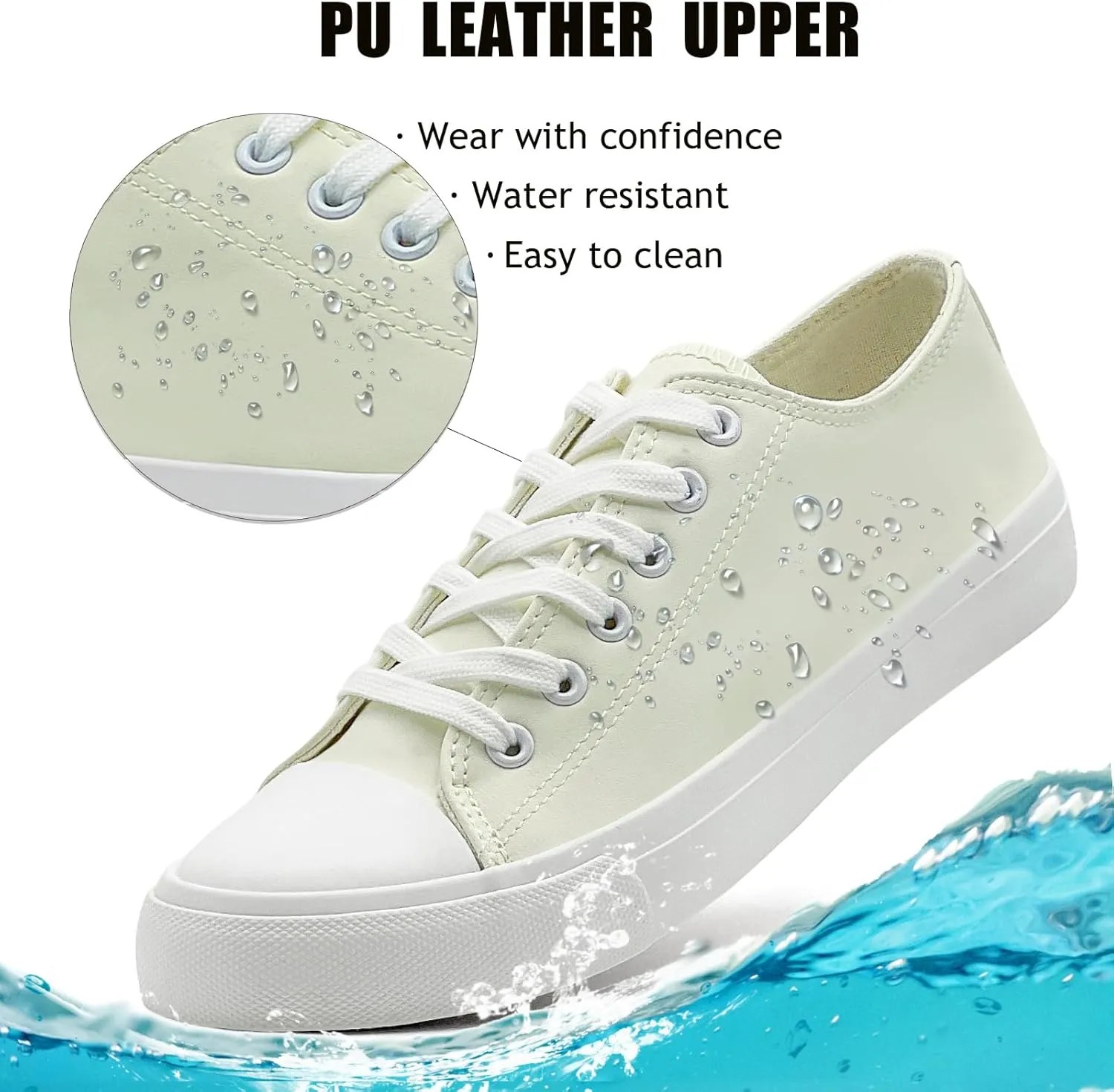 sharllen Women's Fashion PU Leather Sneakers Men's Classic Lace up Casual Walking Running Shoes Comfortable Black White Tennis Shoes