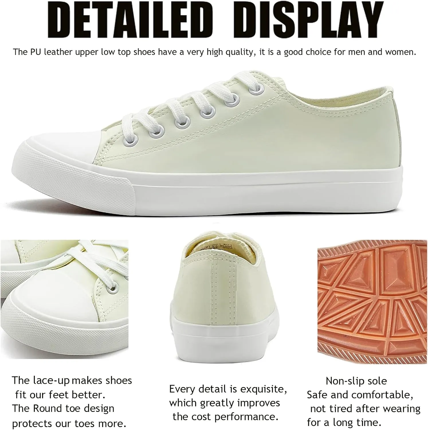sharllen Women's Fashion PU Leather Sneakers Men's Classic Lace up Casual Walking Running Shoes Comfortable Black White Tennis Shoes