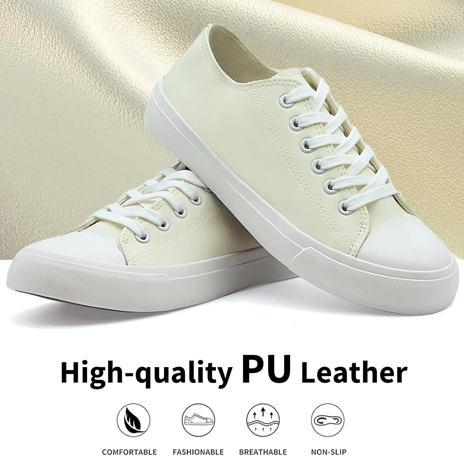 sharllen Women's Fashion PU Leather Sneakers Men's Classic Lace up Casual Walking Running Shoes Comfortable Black White Tennis Shoes