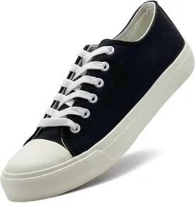 sharllen Women's Fashion PU Leather Sneakers Men's Classic Lace up Casual Walking Running Shoes Comfortable Black White Tennis Shoes