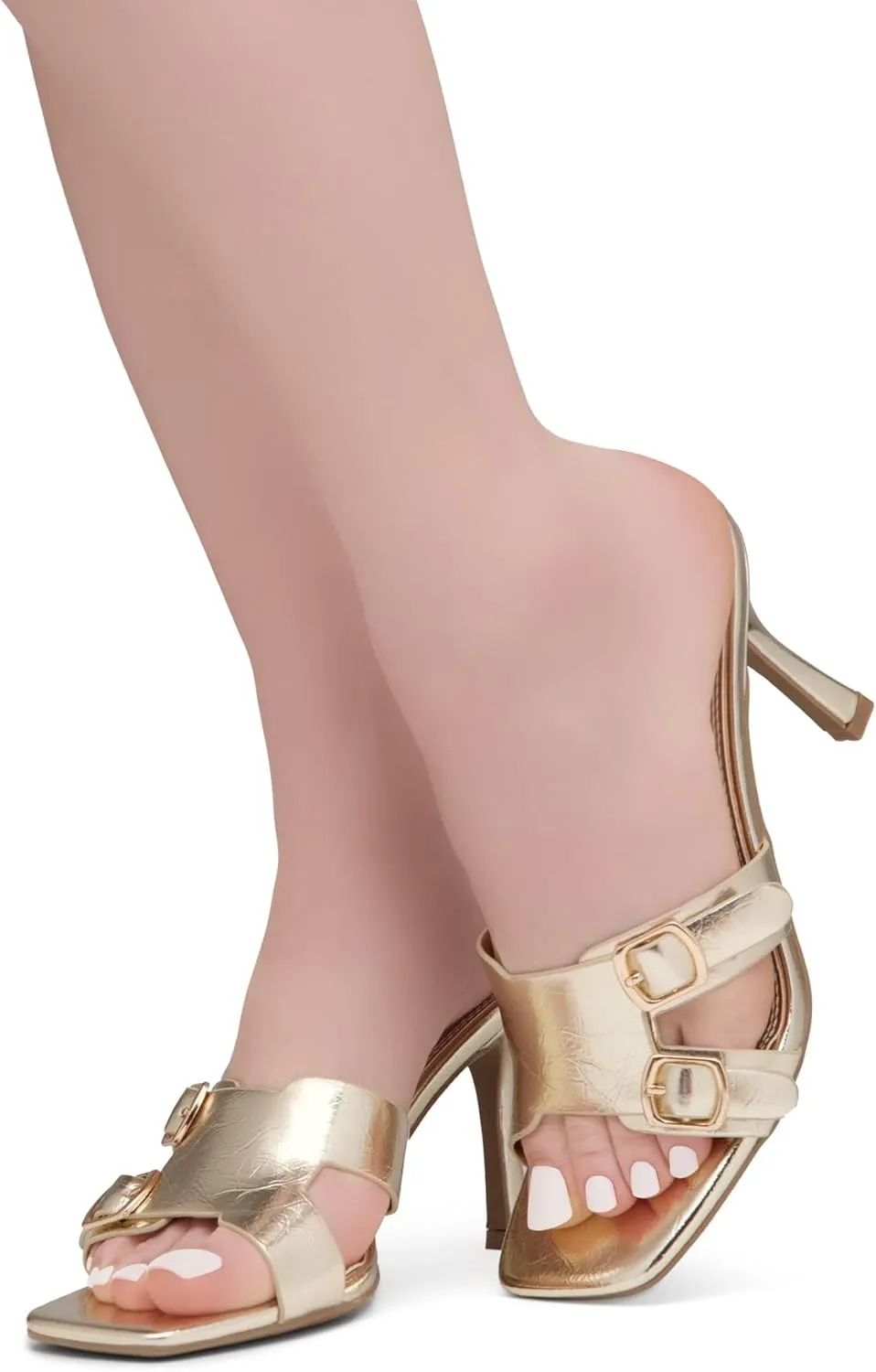 Shoe Land Melrose Women's High Heels Stiletto Heeled Slides, Square Open Toe One Band Slip-On Heeled Mules  Dressy Clear Heeled Sandals for Prom Party Wedding and Vacation